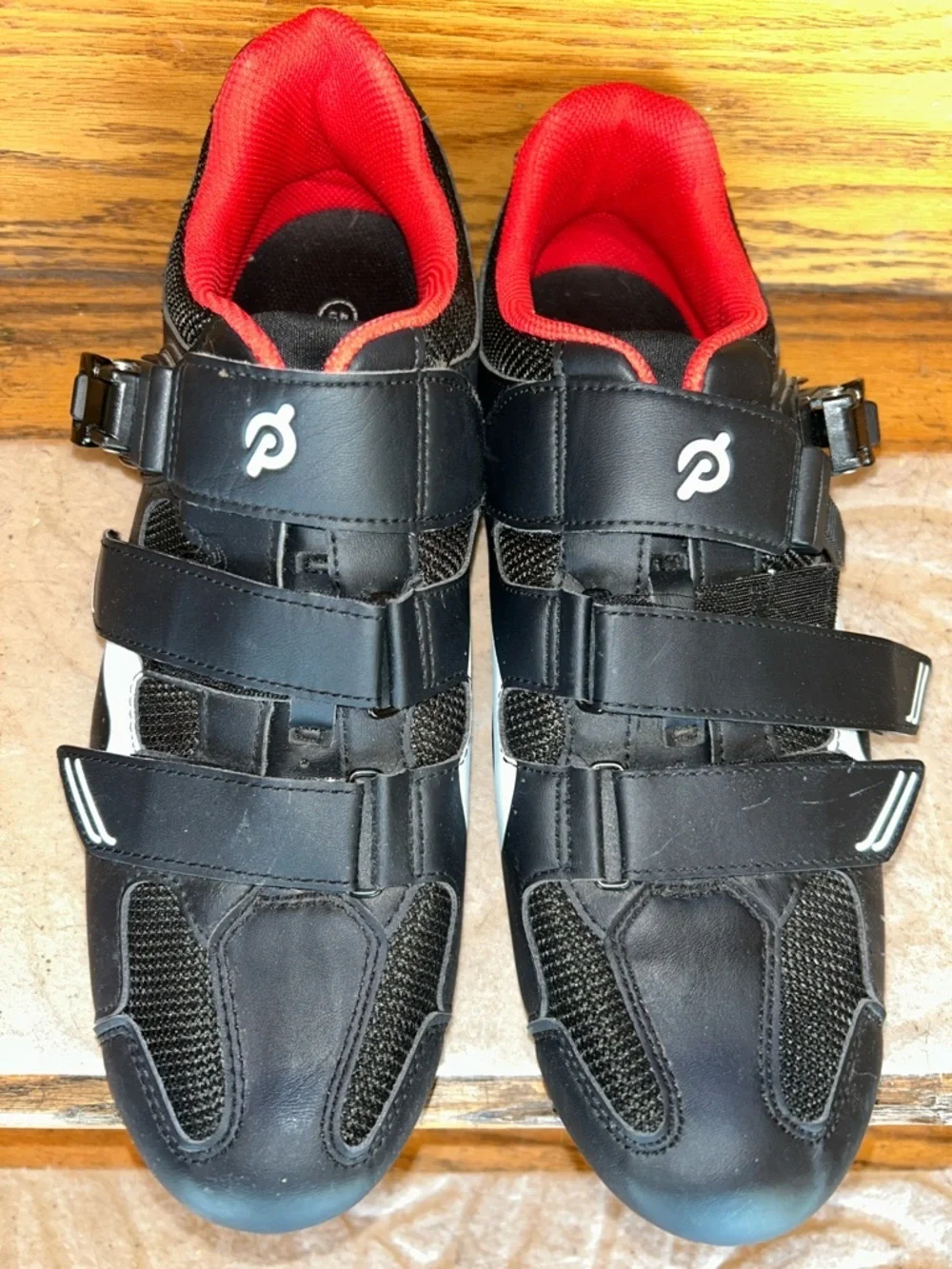 Peloton Men's Black Road Cycling Shoes with Red Lining and White Accent